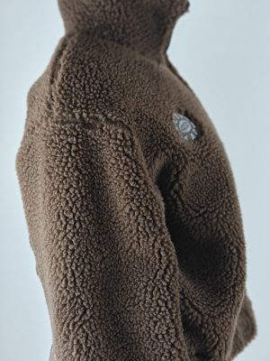 YC-19807-2 Brown Sherpa Fleece Cropped Zip-Up Hoodie with Embroidered Patches product image