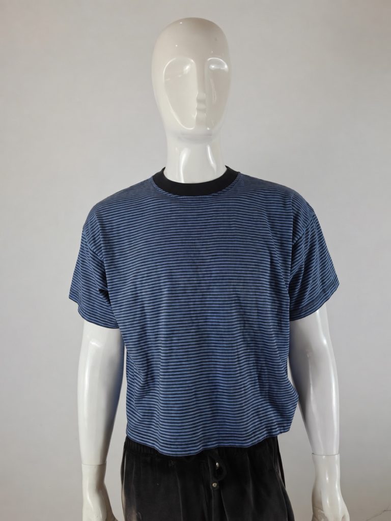 Navy and Black Striped Short-Sleeve Crewneck T-Shirt