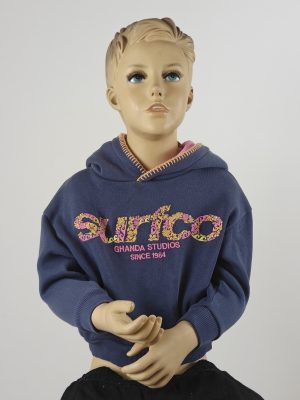 Navy Kids Pullover Hoodie with Contrast-Trim Hood and Floral Logo product image