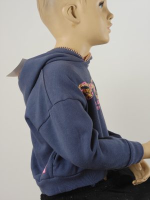 YC-20060-2 Navy Kids Pullover Hoodie with Contrast-Trim Hood and Floral Logo product image