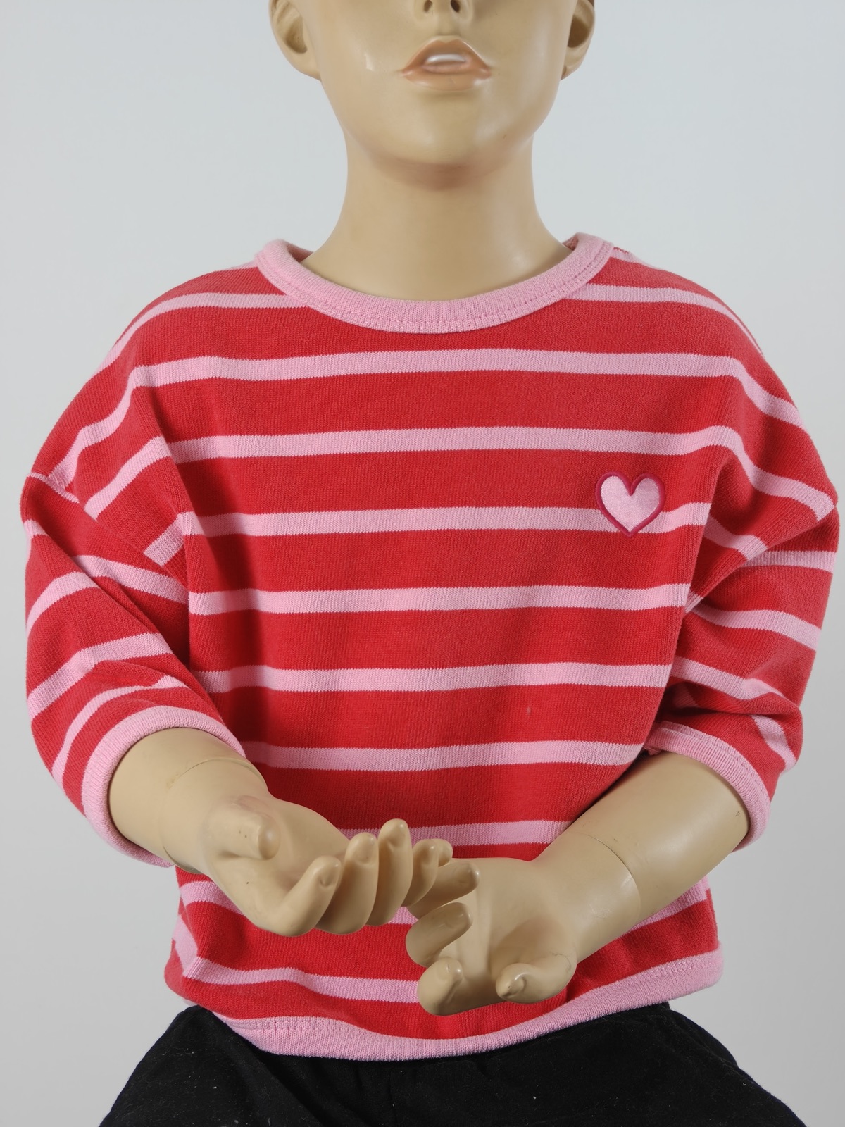 YC-20461-1 Kids Crewneck Sweatshirt with Red-Pink Stripes and Heart Patch