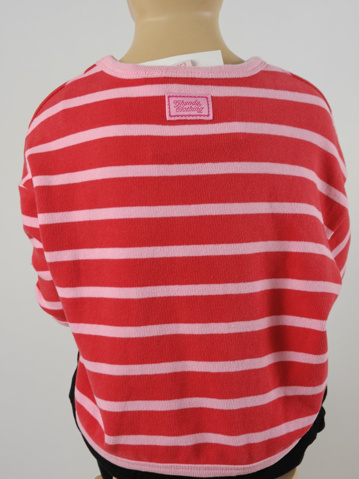 YC-20461-3 Kids Crewneck Sweatshirt with Red-Pink Stripes and Heart Patch product detail
