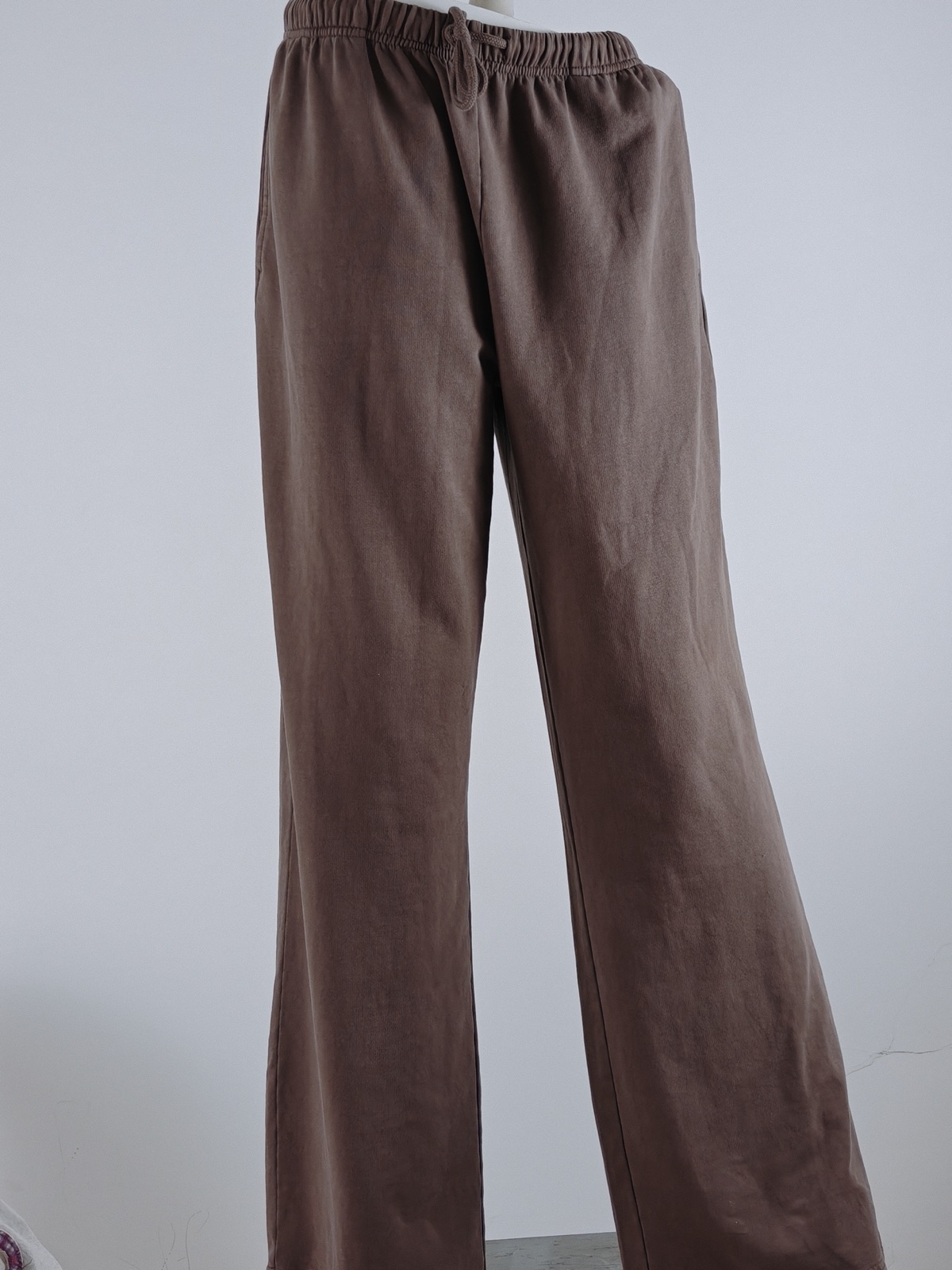 YC-20630-1 Brown Velour Drawstring Wide-Leg Track Pants
