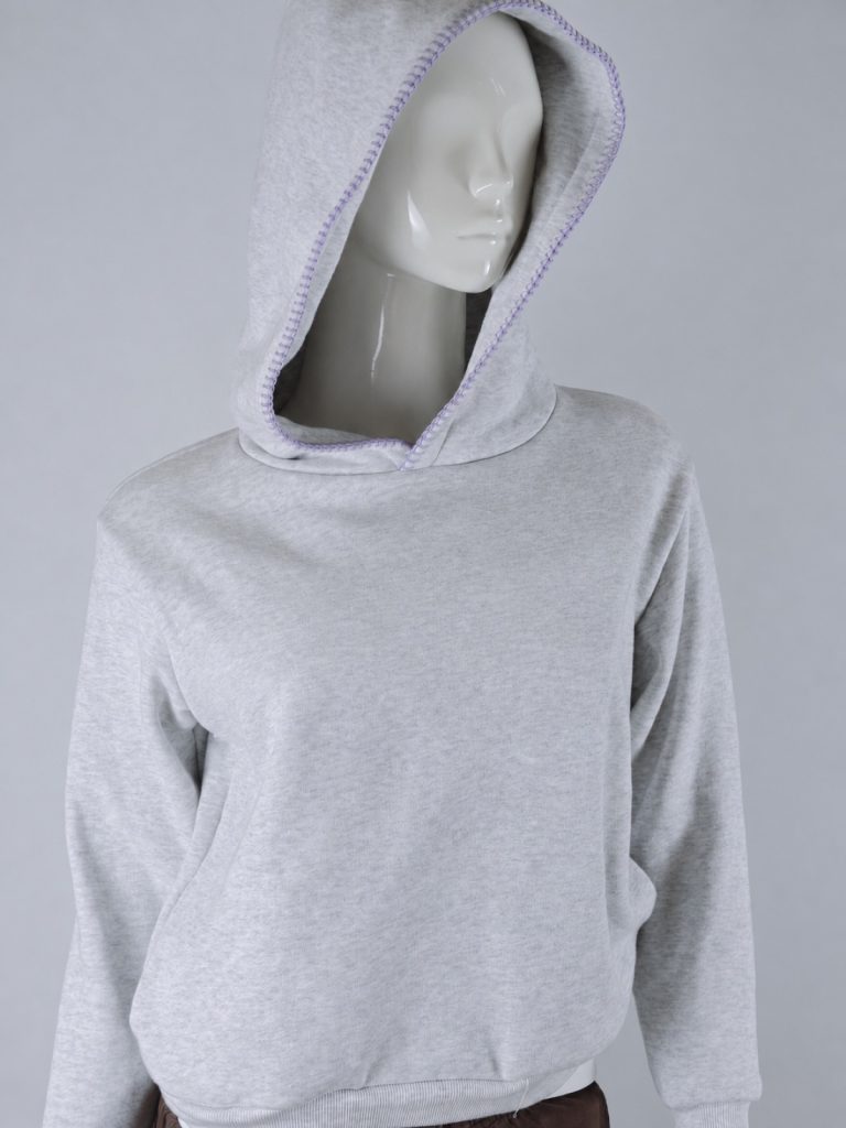 Light Heather Grey Pullover Hoodie with Contrast Stitch Trim