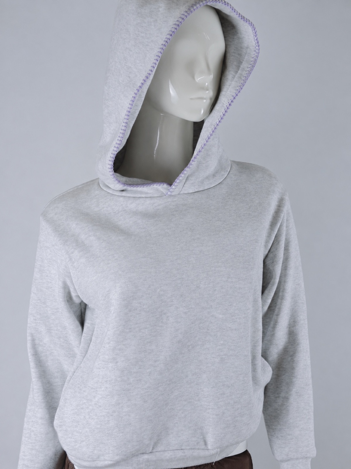 YC-20840-1 Light Heather Grey Pullover Hoodie with Contrast Stitch Trim