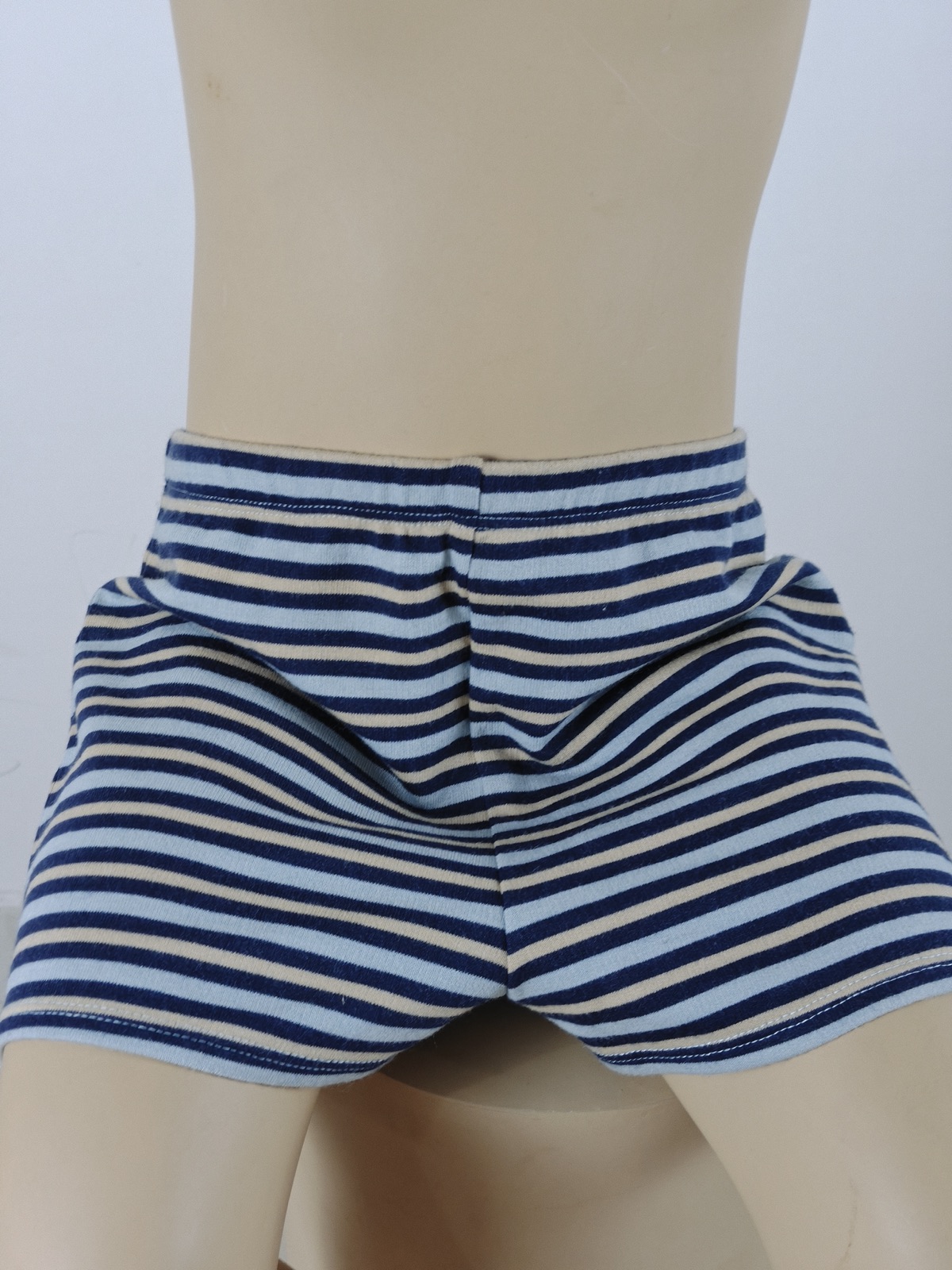YC-20844-1 Navy and Cream Striped Knit Shorts