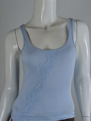 Light Blue Ribbed Tank with Lace Trim product image