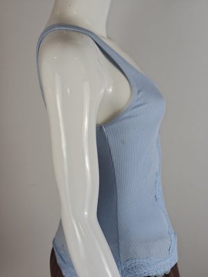YC-21212-2 Light Blue Ribbed Tank with Lace Trim product image