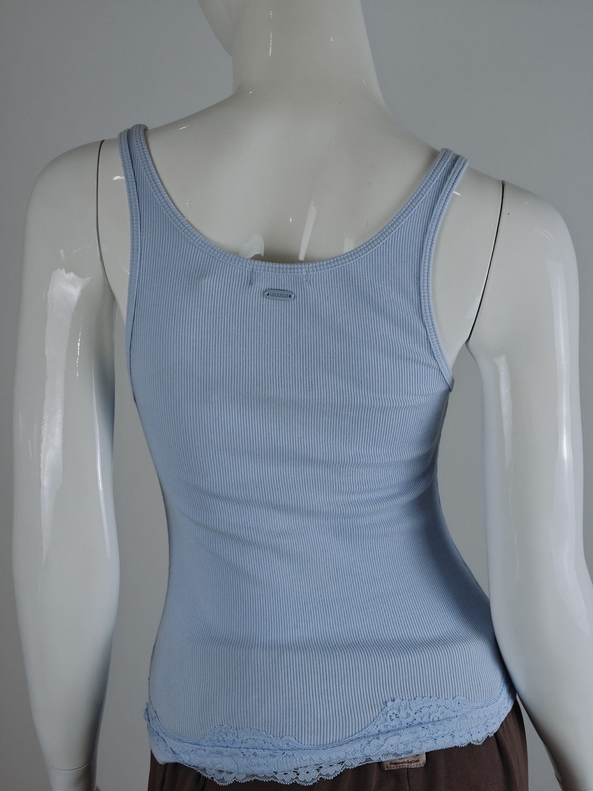 YC-21212-3 Light Blue Ribbed Tank with Lace Trim product detail