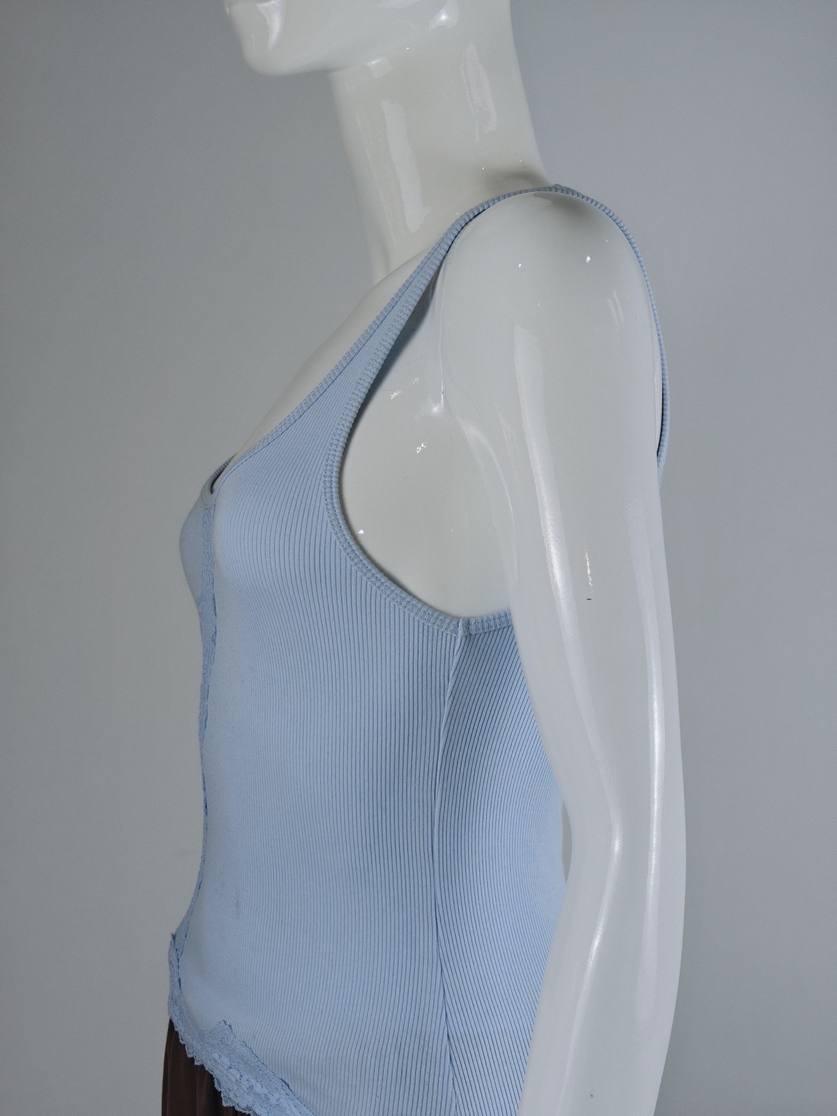 YC-21212-4 Light Blue Ribbed Tank with Lace Trim product detail