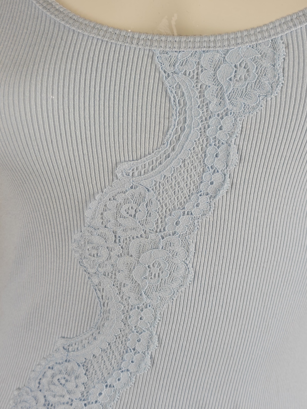 YC-21212-5 Light Blue Ribbed Tank with Lace Trim product detail
