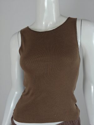 Brown Ribbed High-Neck Tank Top product image