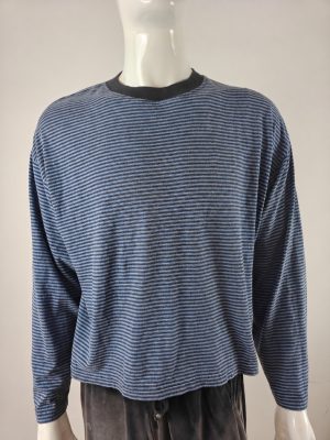 Navy and Black Striped Long-Sleeve Crewneck T-Shirt product image