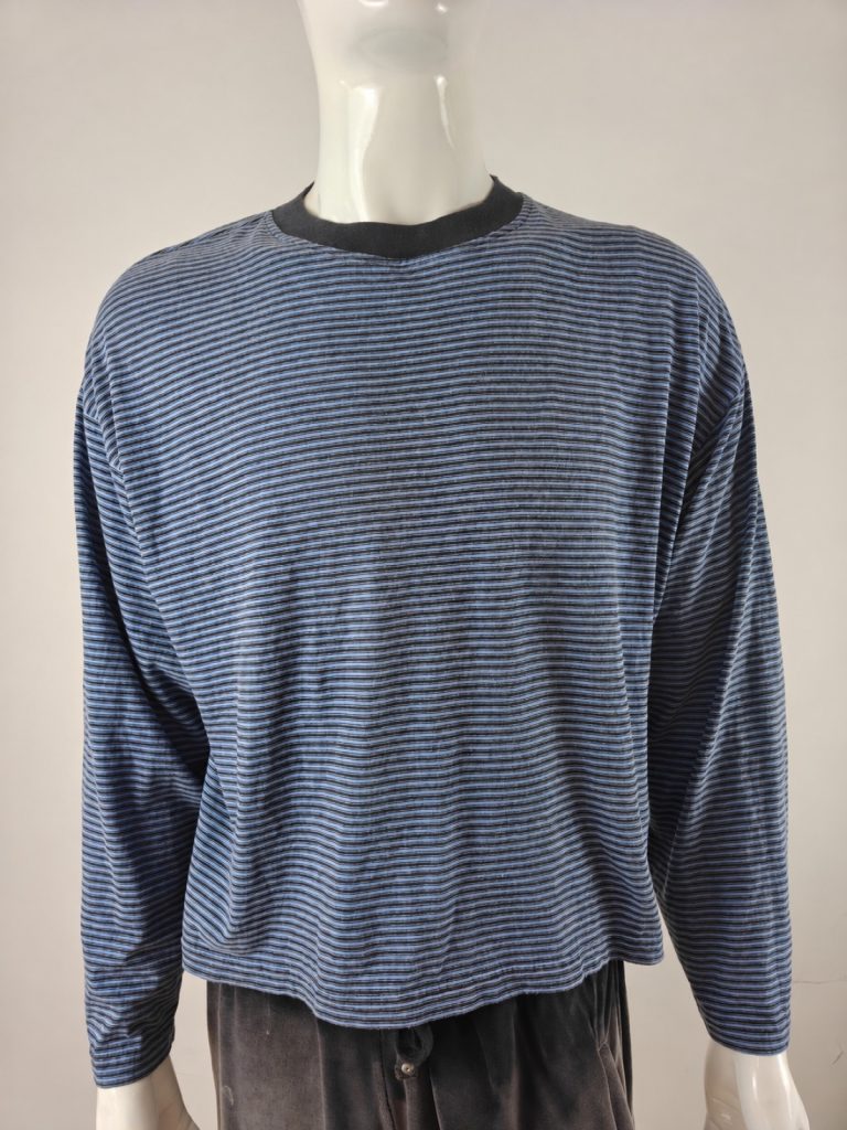 Navy and Black Striped Long-Sleeve Crewneck T-Shirt