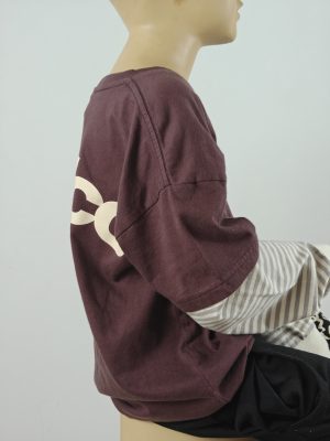 YC-21670-2 Brown Oversized Short-Sleeve Layered-Look Sweatshirt product image