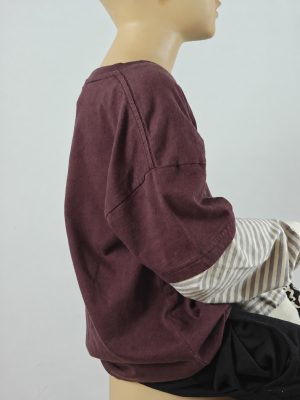 YC-21670-2__logohide-b08-ai-YC-21670-craft Brown Oversized Short-Sleeve Layered-Look Sweatshirt product image