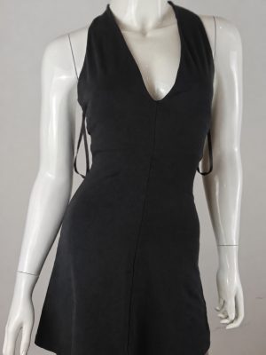 Black Sleeveless V-Neck Mini Dress with Side Drawstring product image
