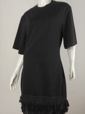 Black Oversized Short-Sleeve Tunic T-Shirt with Fringe Hem product image