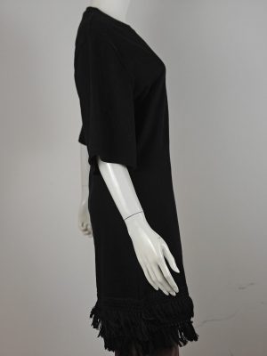YC-SJ05869-2 Black Oversized Short-Sleeve Tunic T-Shirt with Fringe Hem product image