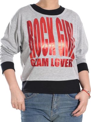 Cropped Graphic Crewneck Sweatshirt with Contrast Trim product image