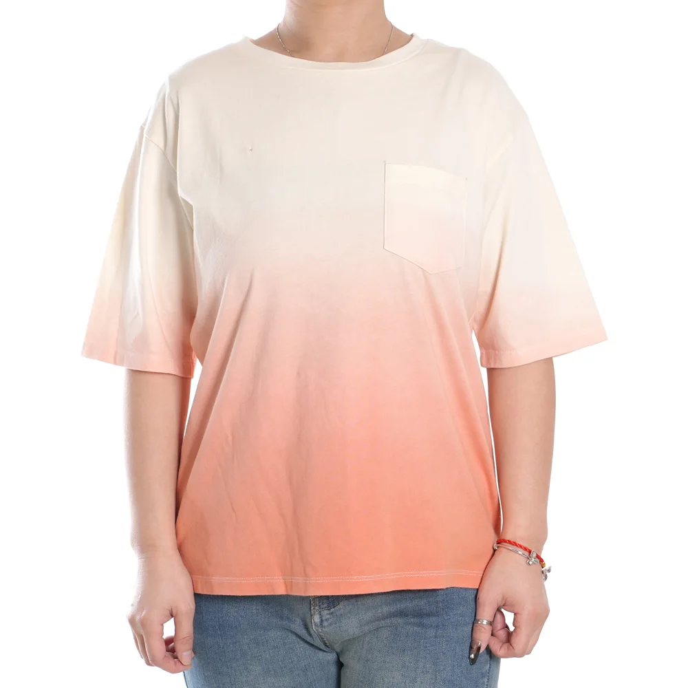 YC-tshirt-0009-1 Oversized Gradient Dip-Dye T-Shirt with Pocket