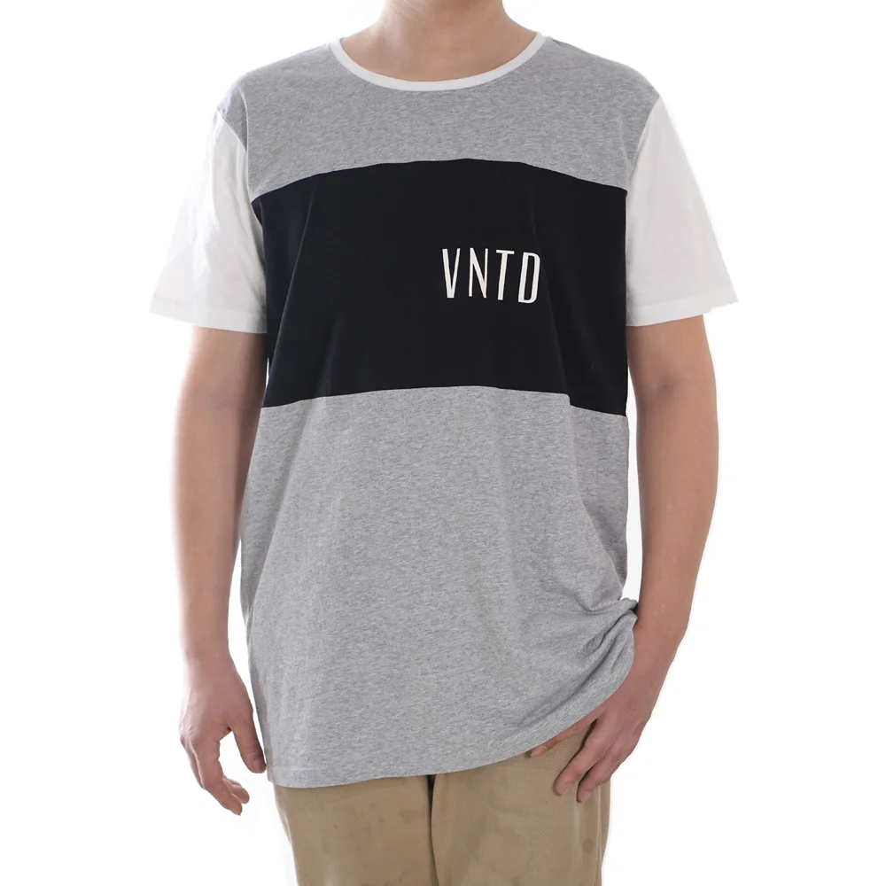 YC-tshirt-0013-1 Color-Block Panel T-Shirt with Typography
