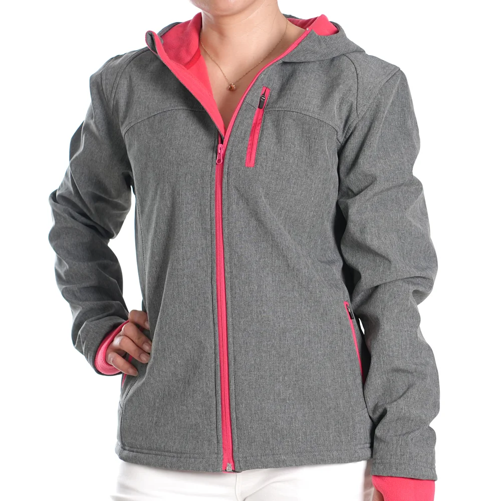 YC-windbreaker-0001-1 Women's Softshell Hooded Jacket with Contrast Zip