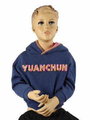 Navy Kids Pullover Hoodie with Contrast-Trim Hood and Floral Logo product image