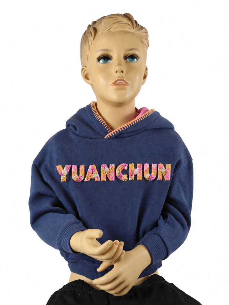 Navy Kids Pullover Hoodie with Contrast-Trim Hood and Floral Logo