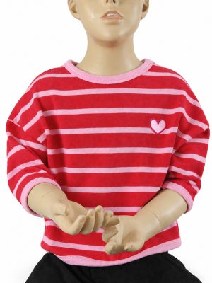 Kids Crewneck Sweatshirt with Red-Pink Stripes and Heart Patch product image