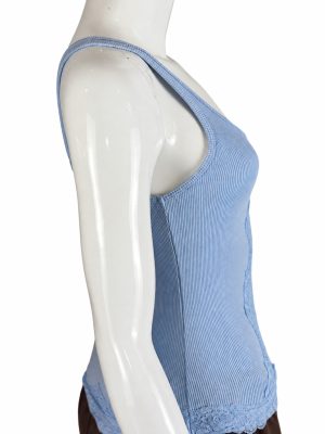 yc-21212-craft-ff5101cf2ffe Light Blue Ribbed Tank with Lace Trim product image