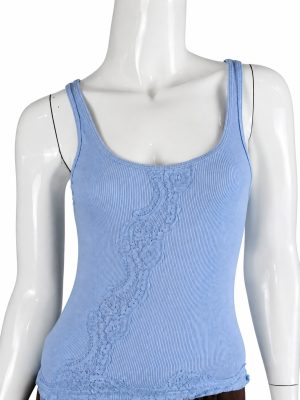 Light Blue Ribbed Tank with Lace Trim product image