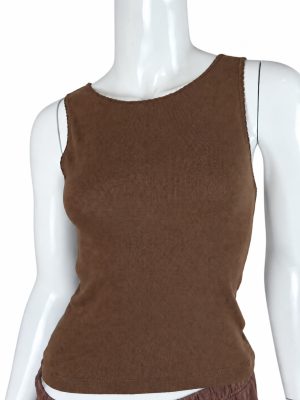 Brown Ribbed High-Neck Tank Top product image