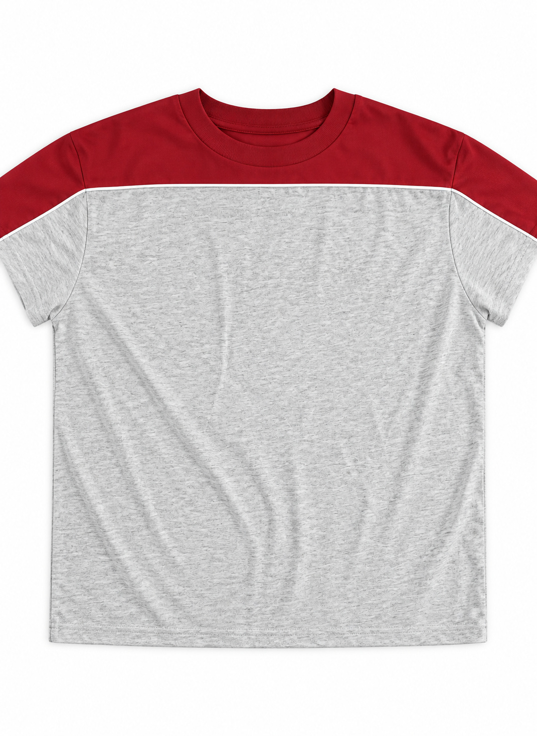 yc-21511-front-1-665920a0d8cf Grey and Red Color-Block Cotton T-Shirt, 235 GSM