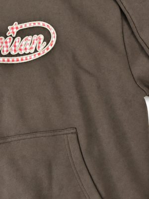 yc-21627-craft-4de8ec2df7a3 Brown Cropped Hooded Sweatshirt with Letter Print, 390 GSM product image