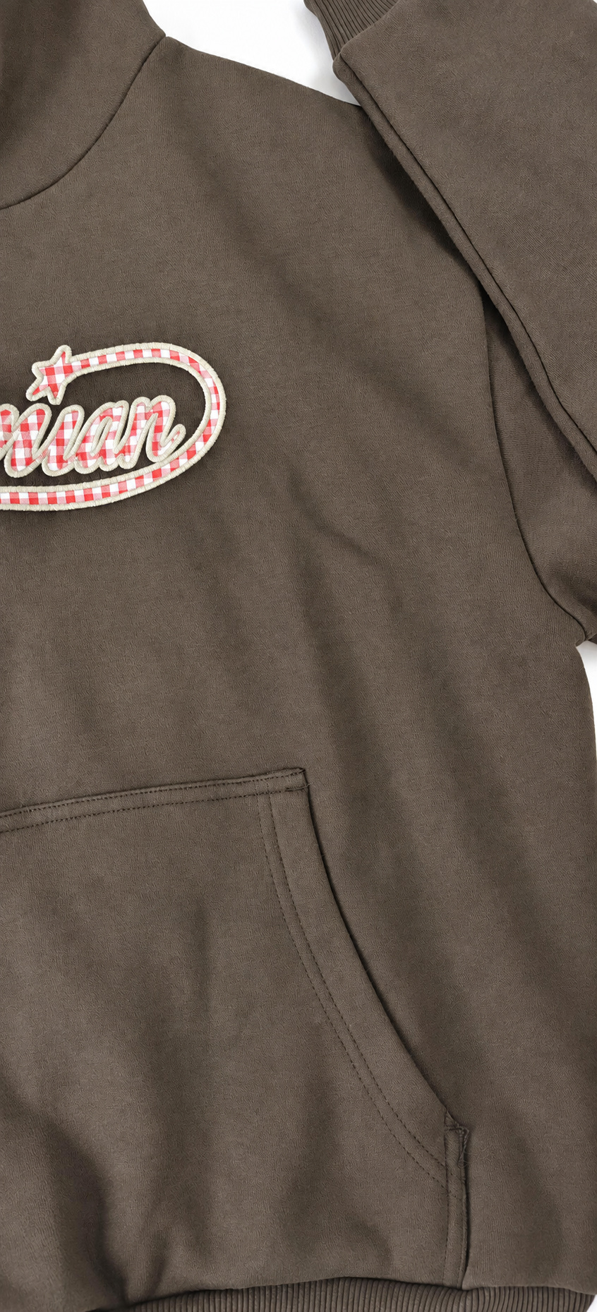 yc-21627-craft-4de8ec2df7a3 Brown Cropped Hooded Sweatshirt with Letter Print, 390 GSM product detail