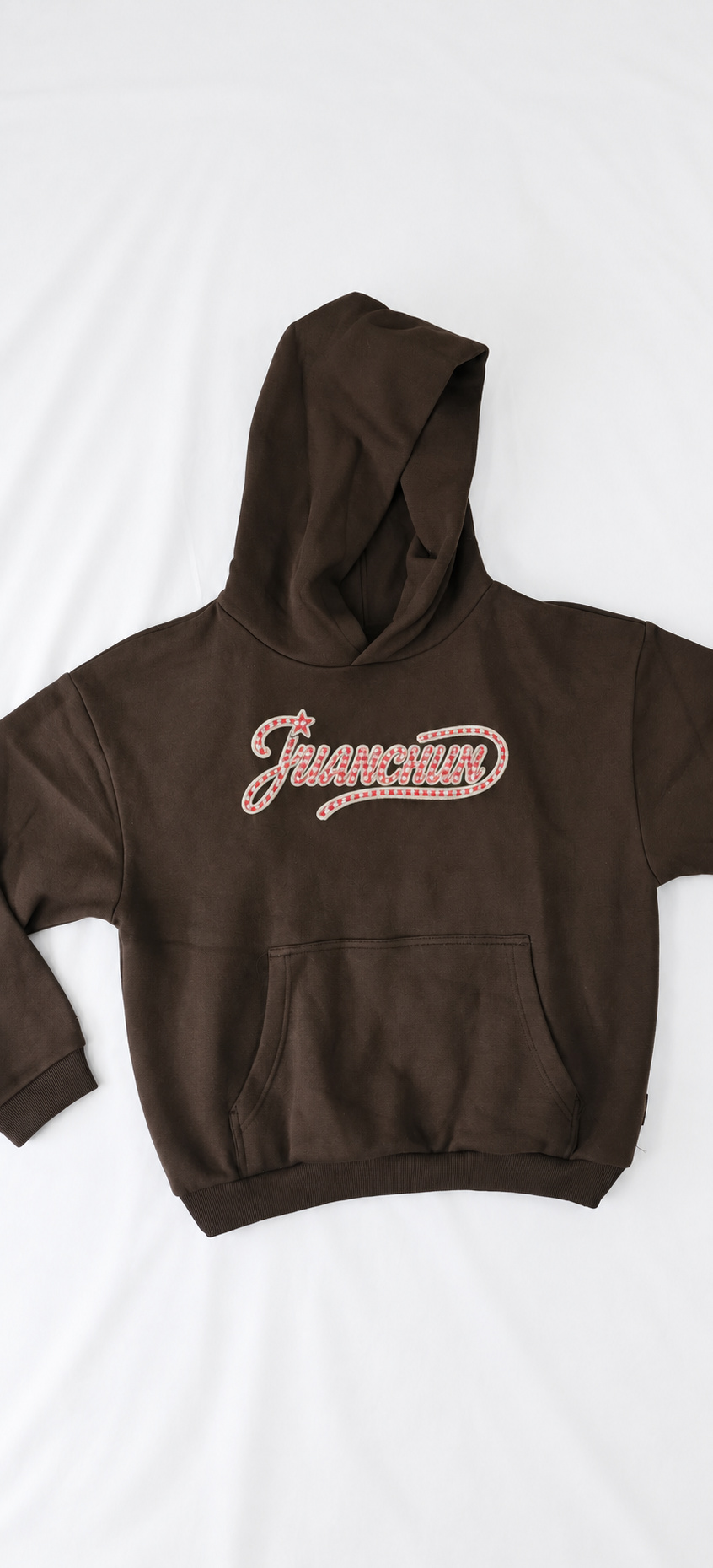 yc-21627-front-1-8f4b1806e140 Brown Cropped Hooded Sweatshirt with Letter Print, 390 GSM